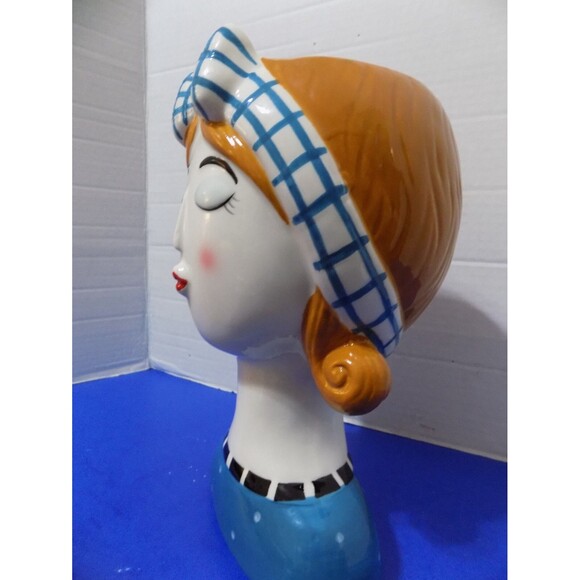 NEW Large Retro Style Lady Head Vase Figurine 1950's Style Girl Ceramic - Picture 5 of 8